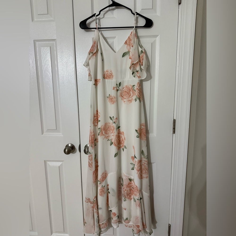 Lulu's Cream and Peach Floral Maxi Dress